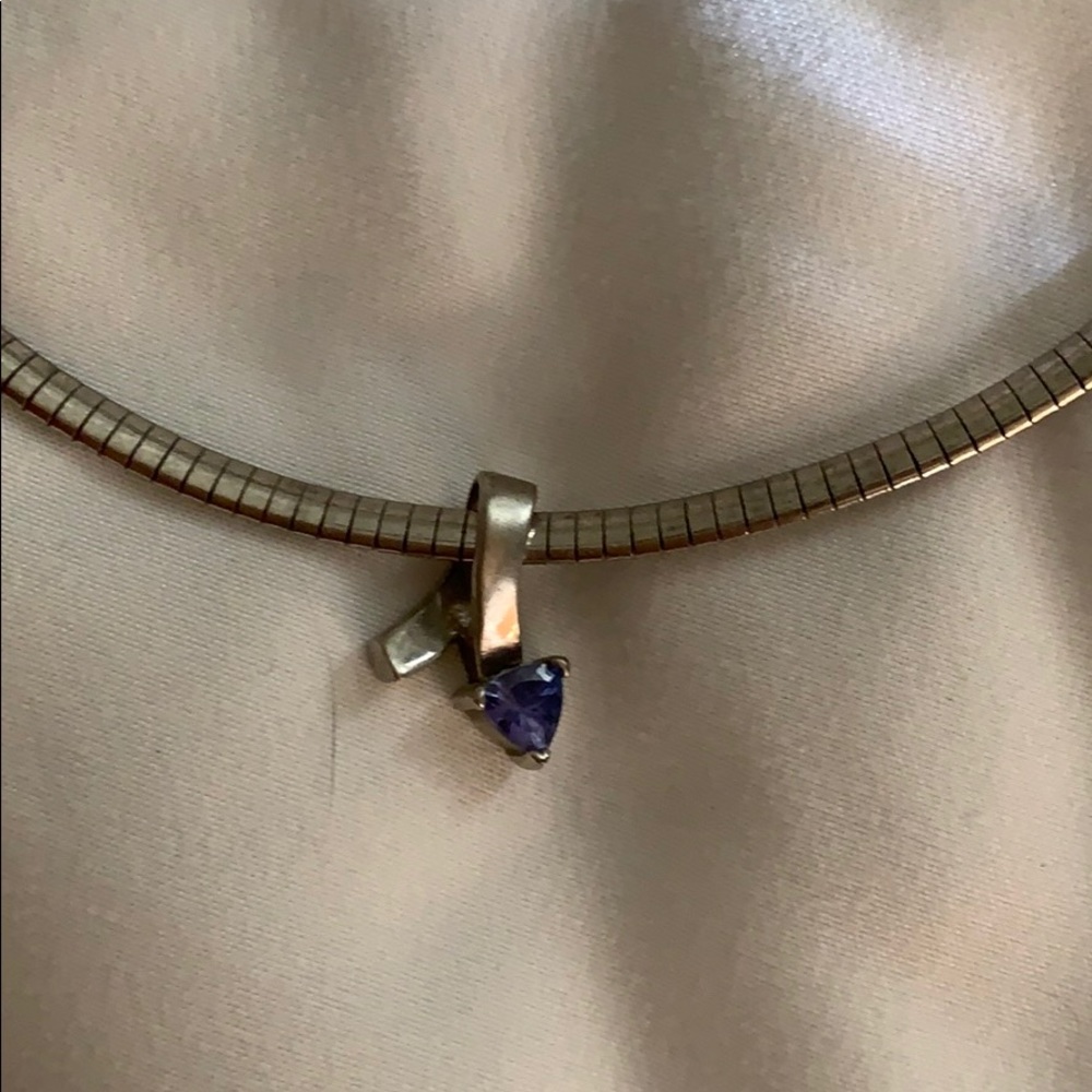 Silver necklace with purple pendant